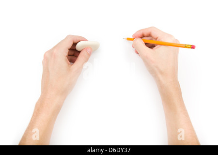 Human writing and erasing something Stock Photo