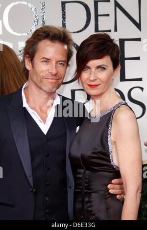 Actor Guy Pearce and wife Kate Mestitz arrive at the 69th Annual Golden Globe Awards presented by the Hollywood Foreign Press Association in Hotel Beverly Hilton in Los Angeles, USA, on 15 January 2012. Photo: Hubert Boesl Stock Photo