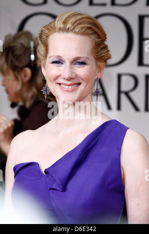 Actress Laura Linney arrives at the 69th Annual Golden Globe Awards presented by the Hollywood Foreign Press Association in Hotel Beverly Hilton in Los Angeles, USA, on 15 January 2012. Photo: Hubert Boesl Stock Photo