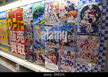 Japanese manga and anime advertising posters in Akihabara Electric Town in Tokyo, Japan Stock Photo