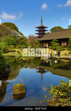 Pagoda and Japanese ornamental garden at Sensoji Asakusa Kannon Temple, Tokyo, Japan Stock Photo