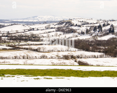 Looking towards Wenlock Edge from Hope Bowdler Hill above Church Stretton in Shropshire, UK. Stock Photo