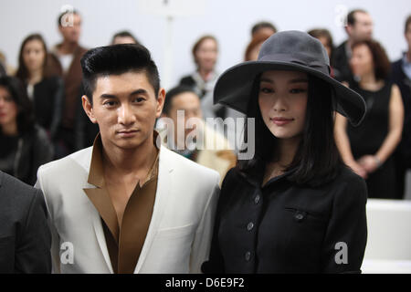 Taiwanese singer and actor Nicky Wu (L) and Ni Ni attend the presentation of Dior Homme fall/winter 2012/2013 collection during the Paris Men's fashion week, in Paris, France, 21 January 2012. The Paris Men's fashion week runs until 22 January 2012. Photo: Hendrik Ballhausen Stock Photo