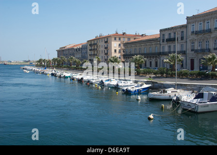 Small boats moored in Sete harbor Stock Photo