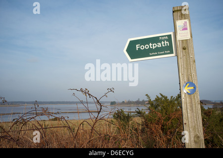 Suffolk Coast Path sign, Iken, Suffolk, UK. Stock Photo