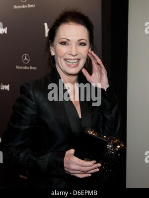 German actress Iris Berben arrives at an event celebrating the launch of the German issue of 'Interview' magazine in Berlin, Germany, 08 February 2012. Foto: Joerg Carstensen Stock Photo