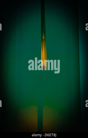 Abstract 3d shapes yellow line green background Stock Photo