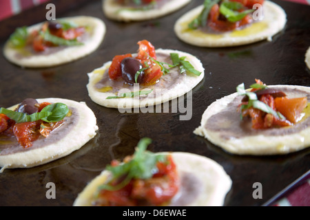 Pre-baked mini pizzas Stock Photo