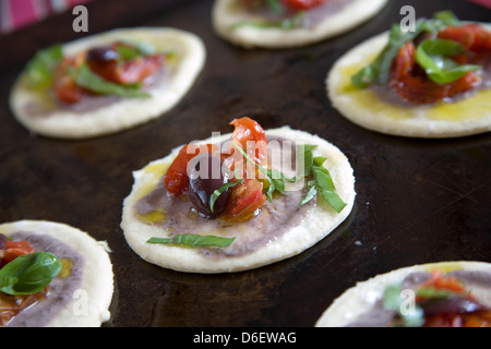 Pre-baked mini pizzas Stock Photo