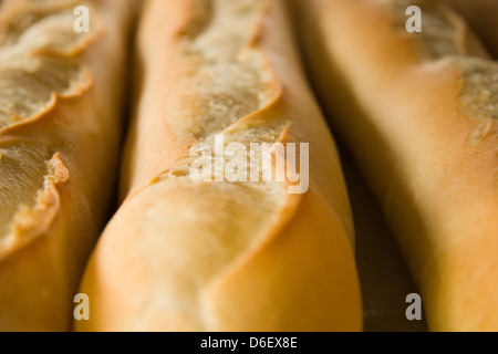 Close-up view of freshly baked baguettes from a French bakery Stock Photo