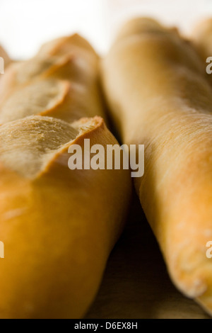 Close-up views of freshly baked baguettes from a French bakery Stock Photo