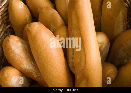 Basket of freshly baked baguettes from a French bakery Stock Photo