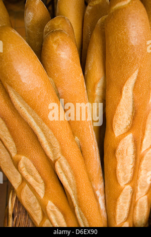 Selection of freshly baked baguettes from a French bakery Stock Photo