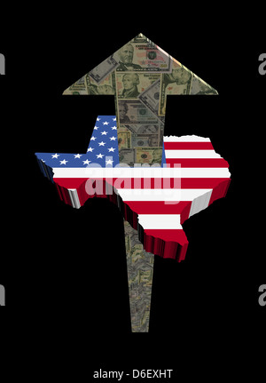 American dollars arrow and Texas map flag illustration Stock Photo