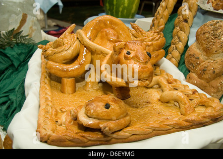 Bull shaped pastry on the midnight dessert buffet of a cruise ship Stock Photo