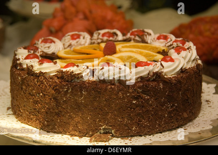 Black Forest Cake on the  midnight dessert buffet of a cruise ship Stock Photo