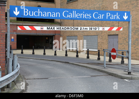 Buchanan Galleries Car Park sign in Glasgow city centre, Scotland, UK Stock Photo