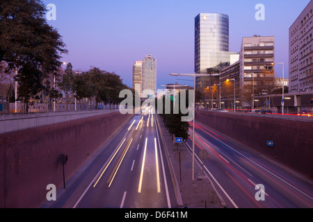 View of the Mapfre Tower, Hotel Arts, Fenosa building and the ring road called Ronda Litoral, Barcelona, Spain Stock Photo