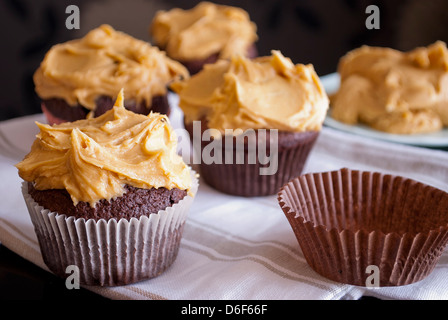 delicious homemade muffins with peanut butter icing Stock Photo