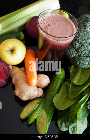 healthy juice made of organic fresh fruits and vegetables Stock Photo