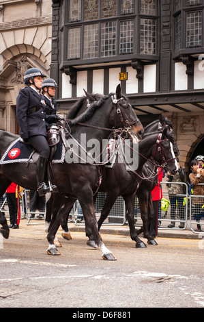 London Aldwych Strand Baroness Margaret Maggie Thatcher funeral cortege parade mounted Metropolitan Police escort horses Stock Photo