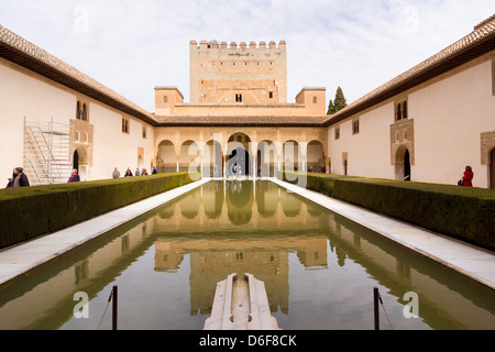 Court of the Myrtles, Patio de los Arrayanes, Comores Palace, Nasrid Palaces, Alhambra, Granada, Spain Stock Photo