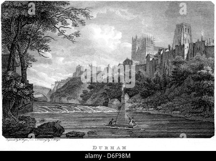 An engraving entitled ' Durham ' scanned at high resolution from a book published in 1803. Stock Photo