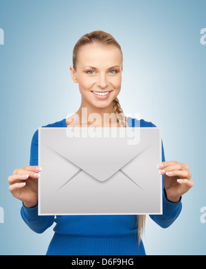 woman showing virtual envelope Stock Photo