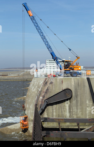 Wesselburenerkoog, Germany, Eidersperrwerk at the mouth of the Eider Stock Photo