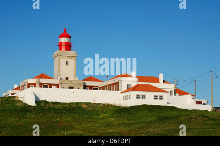Cabo da Roca lighthouse (Portugal) is on top of the cliff. Construction of the lighthouse was completed in 1772. Stock Photo