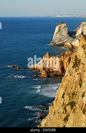 Cabo da Roca (Cape Roca) is a cape which forms the most western point of both mainland Portugal and mainland Europe. Stock Photo
