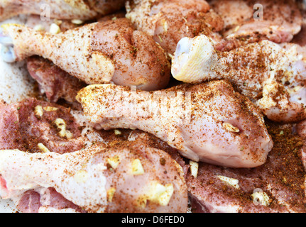Chicken barbecue with lot of condiments. Stock Photo