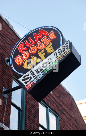 Rum Boogie Cafe Neon sign at Beale Street, Tennessee,  USA Stock Photo