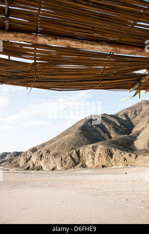 Arid landscape at Besique Beach (Balneario de Besique). Stock Photo