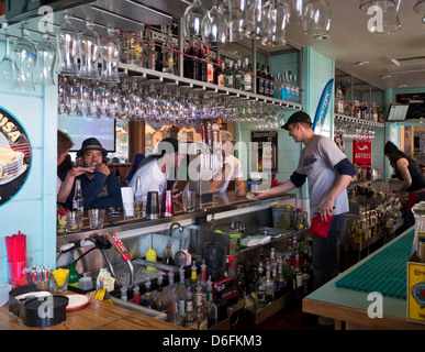 Bar American interior with customers drinkers typical Californian bar San Francisco USA Stock Photo