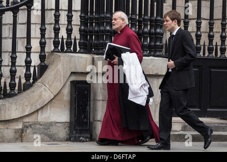 Bishop of London leaves St Paul's Cathedral after the funeral service of Baroness Margaret Thatcher - London, England, UK Stock Photo