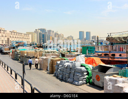 Dhow Harbour at the Creek, Deira Side, Dubai, United Arab Emirates Stock Photo