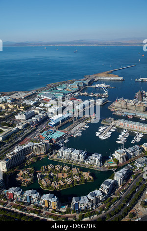 Victoria and Alfred Waterfront, and Table Bay, Cape Town, South Africa - aerial Stock Photo