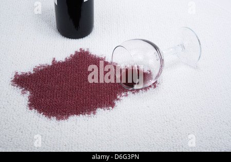 Spilt Red Wine on White Carpet Stock Photo