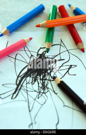 Child's drawing with coloured pencils Stock Photo