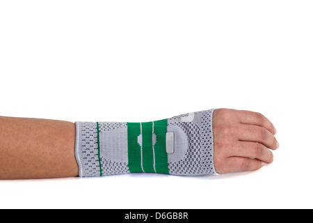 Carpal Tunnel Syndrome Brace.Woman's hand isolated on white. Stock Photo