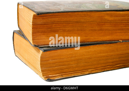 two antique books isolated on white Stock Photo