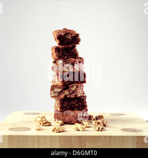 Stack of Walnut Brownies Stock Photo
