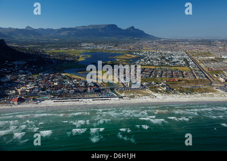 Muizenberg Beach, Cape Town, South Africa - aerial Stock Photo