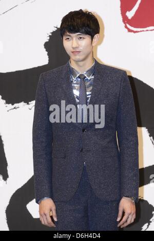 Lee Dong-wook, Song Ji Hyo, Ji-young Park and Seul-ong Im at press conference of KBS drama Preallotment on Wednesday April 17, 2013 in Seoul, South Korea. Stock Photo