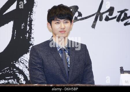 Lee Dong-wook, Song Ji Hyo, Ji-young Park and Seul-ong Im at press conference of KBS drama Preallotment on Wednesday April 17, 2013 in Seoul, South Korea. Stock Photo