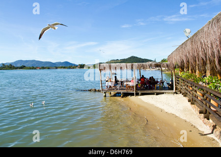 Restaurant by the sea at Ribeirao da Ilha district. Stock Photo