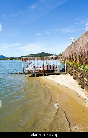 Restaurant by the sea at Ribeirao da Ilha district. Stock Photo