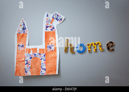 Child's artwork on refrigerator door Stock Photo