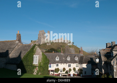 Corfe Castle. Corfe, Dorset, England, UK. November. View from village. Stock Photo